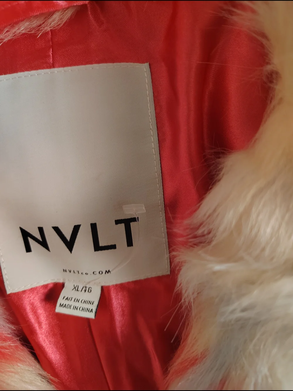 NVLT Girls Faux Fur Plaid Pea Coat in Cream, Red & Tan